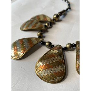 Tri Metal Vintage Braided Metal Necklace